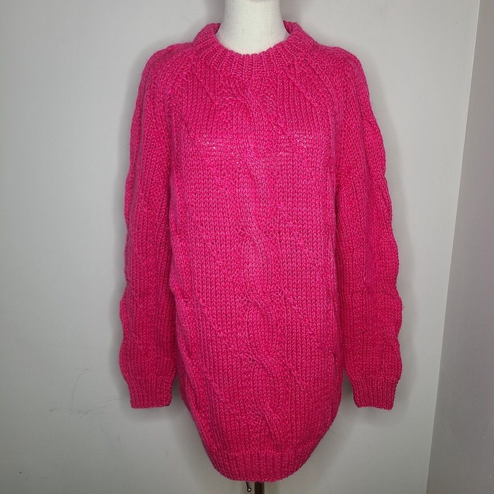 Vintage Wool Fisherman Sweater Womens Xl Pink Cable‎ Knit Made In Greece